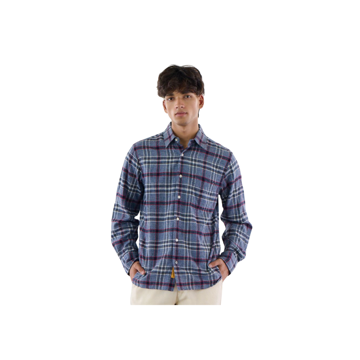 No 7 Straight Collar LS Shirt - Blue/White/Red Check