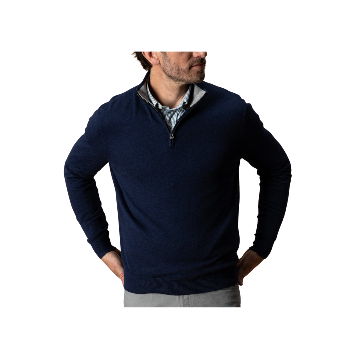 Ridley Cotton Cashmere 1/4 Zip Sweater - Maritime Blue