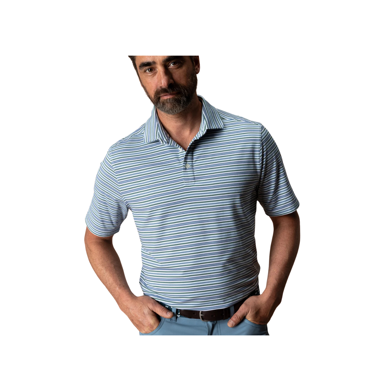 SS Long Drive Performance Polo - Caro Stripe - Hunter Green