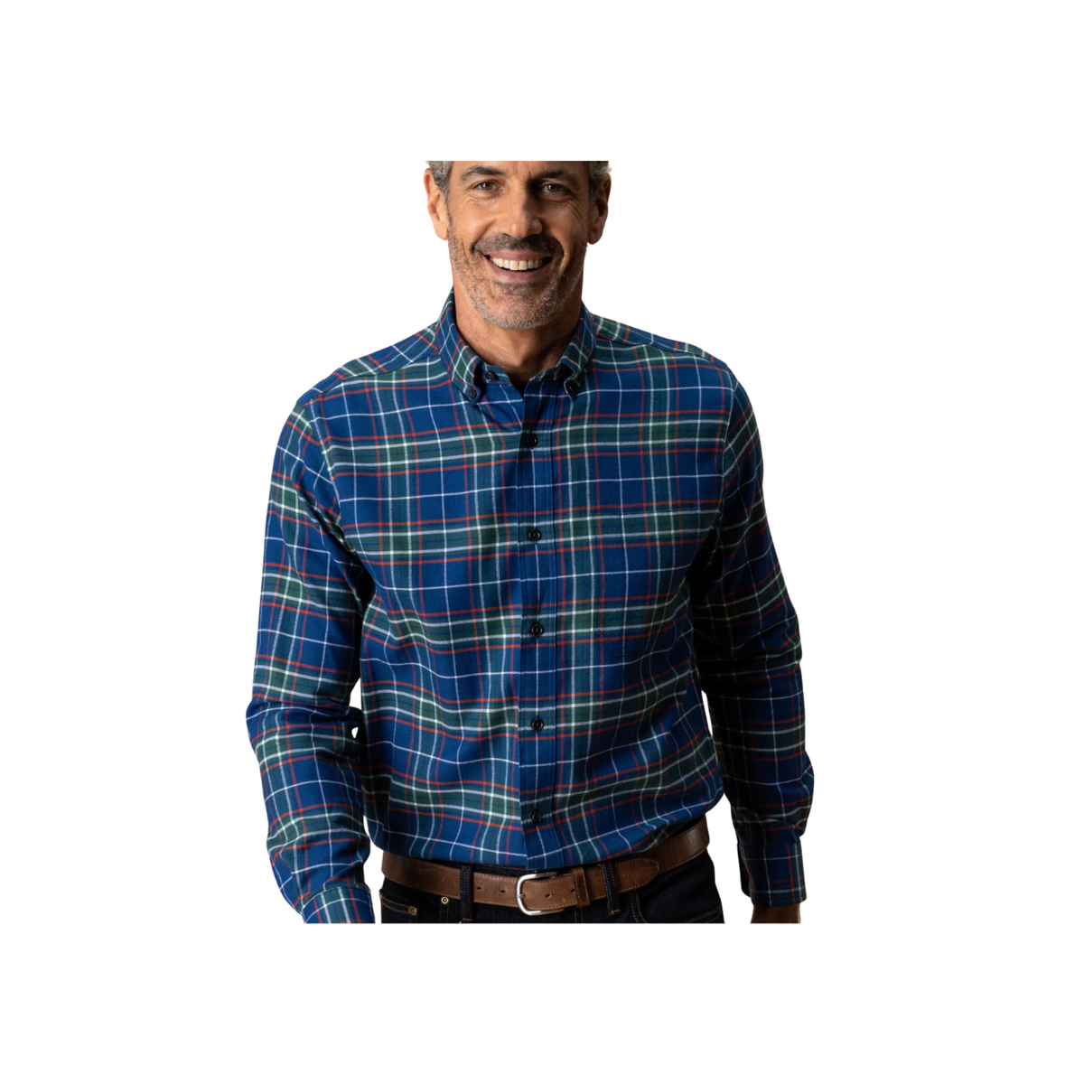 LS Cotton Flannel Sport Shirt - Osborne Plaid - Navy Peony