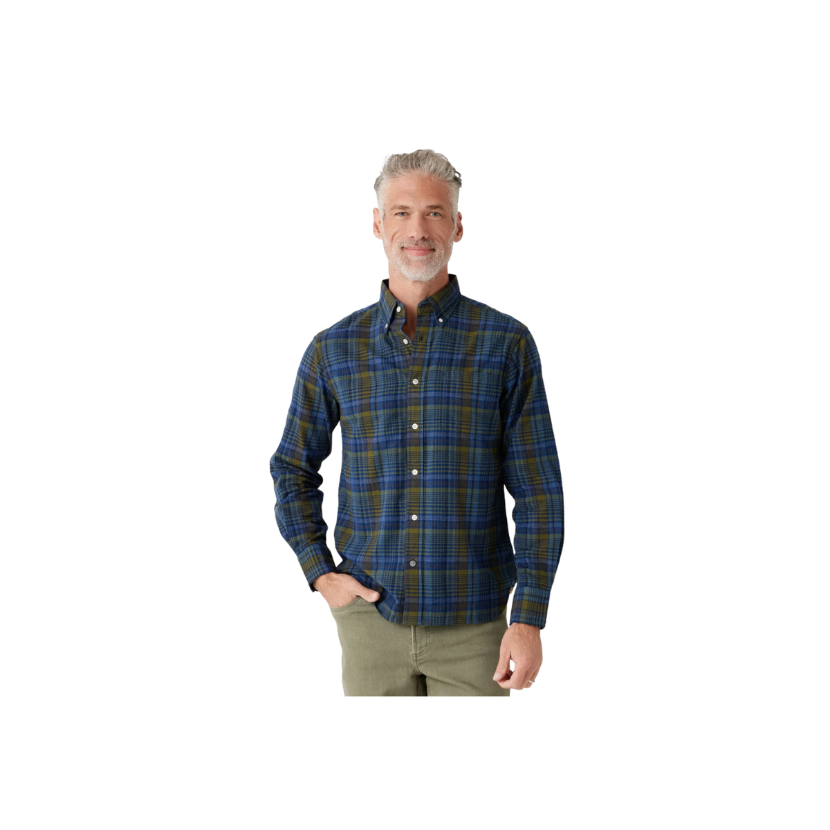 No 5 Classic Button Down Collar LS Shirt - Indigo/Olive Check