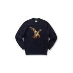 Flying Wood Duck Intarsia Crewneck Sweater - Deep Navy Heather