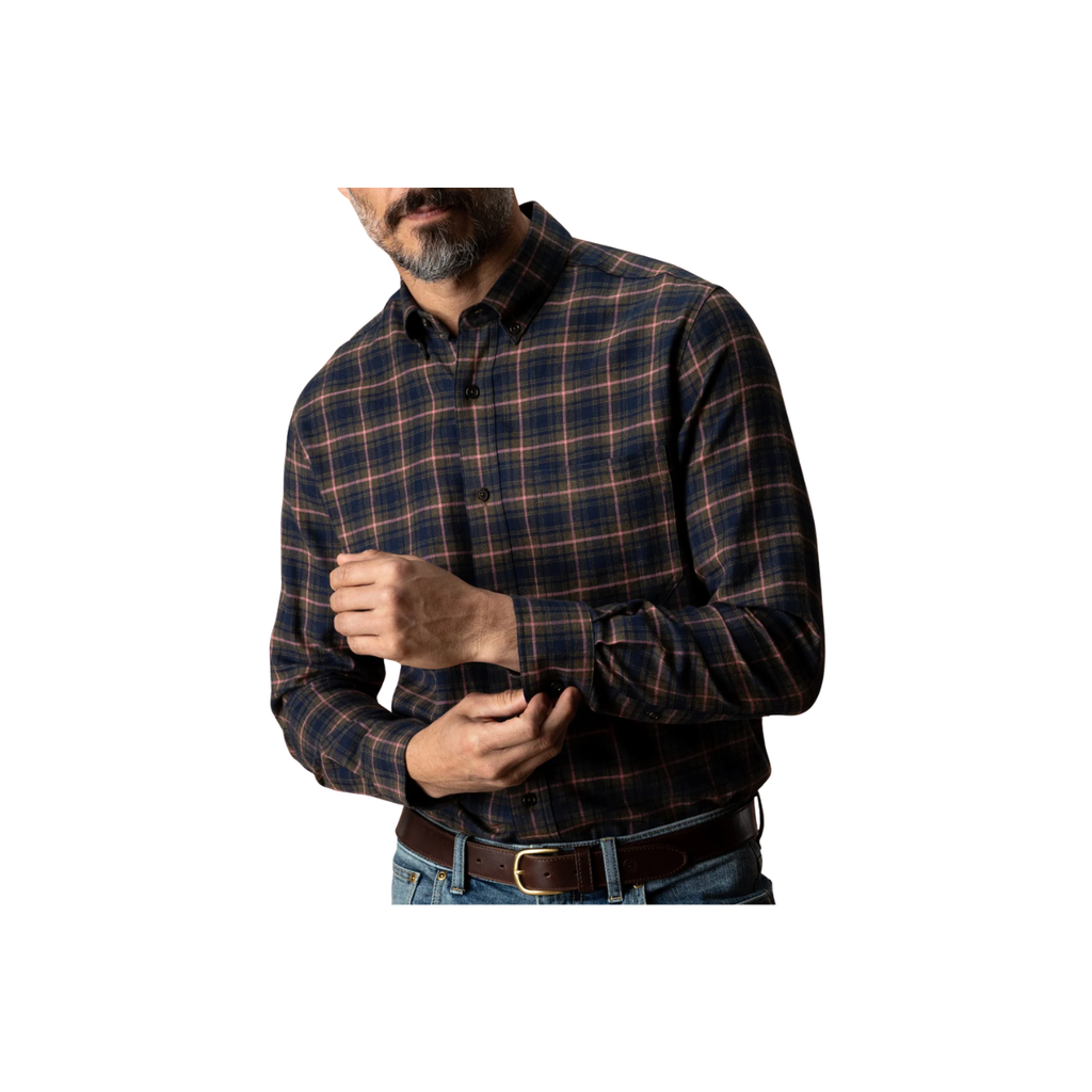 LS Cotton Flannel Sport Shirt - Drayden Plaid - Dark Olive Heather
