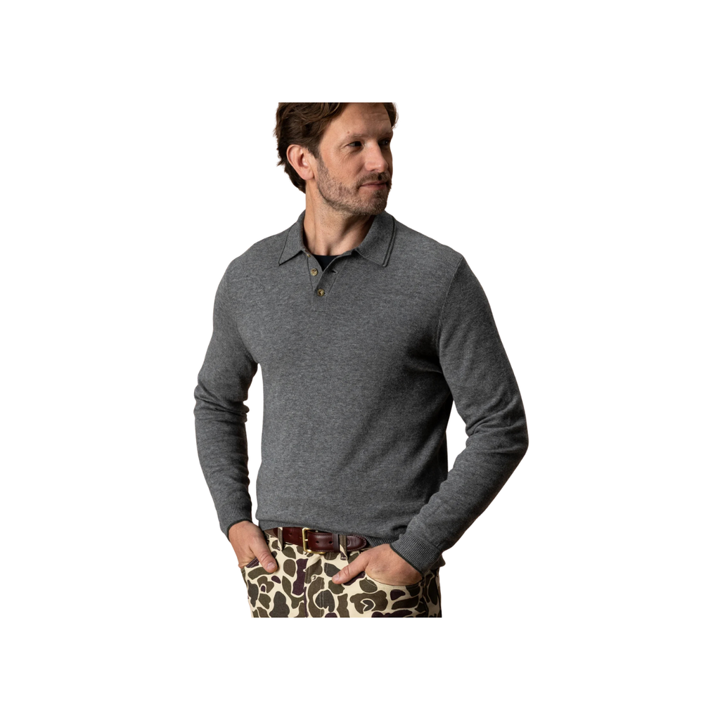 Jonas Merino Polo Sweater - Fossil Gray Heather