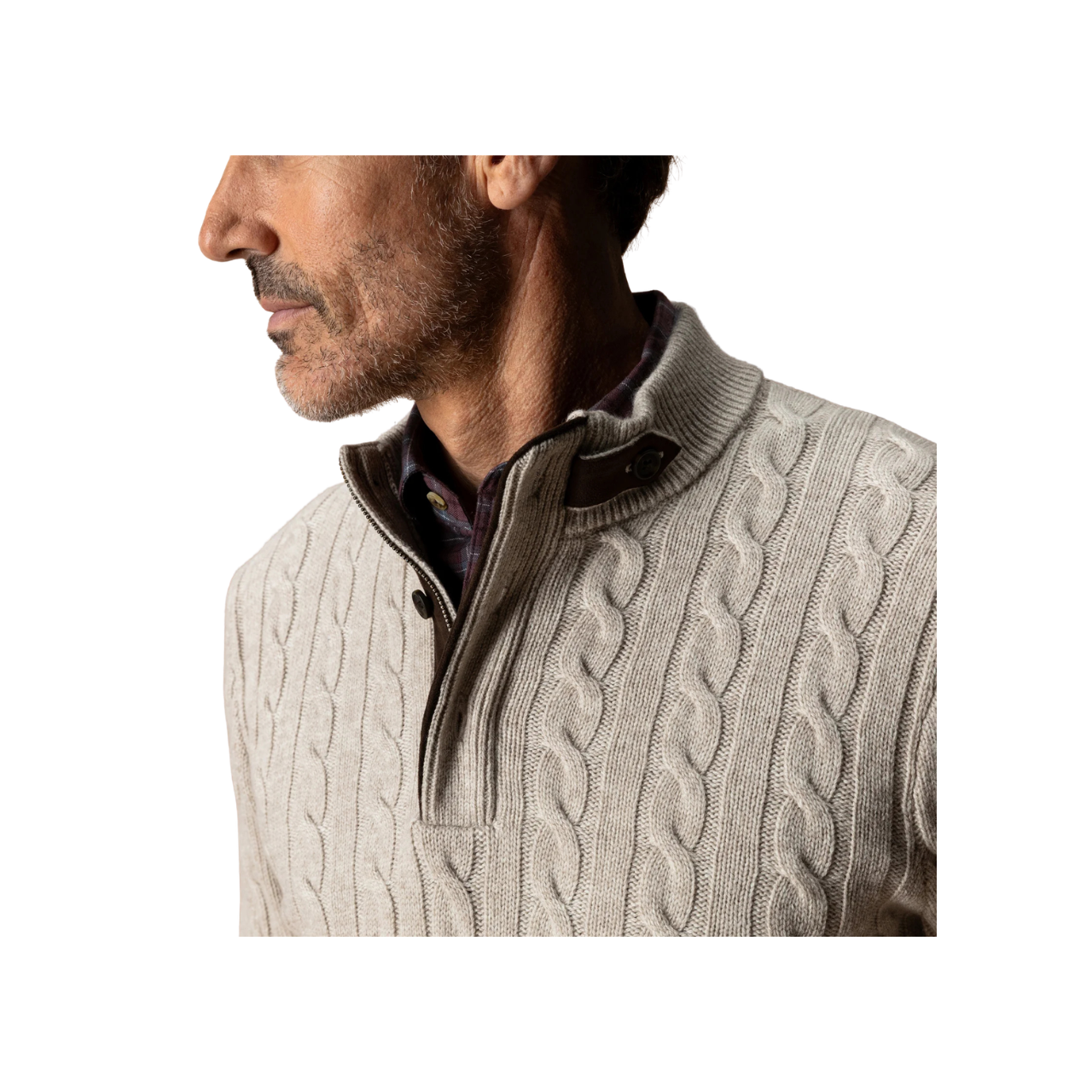 Walcott Merino Cable Knit 1/4 Zip Sweater - Stone Heather