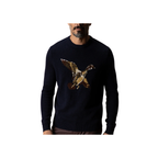 Flying Wood Duck Intarsia Crewneck Sweater - Deep Navy Heather