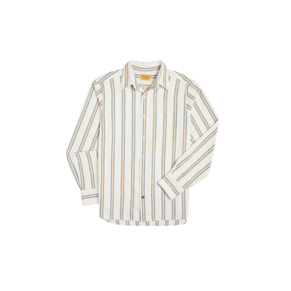 No 5 Classic Button Down Collar LS Shirt - White/Blue/Gold Stripe