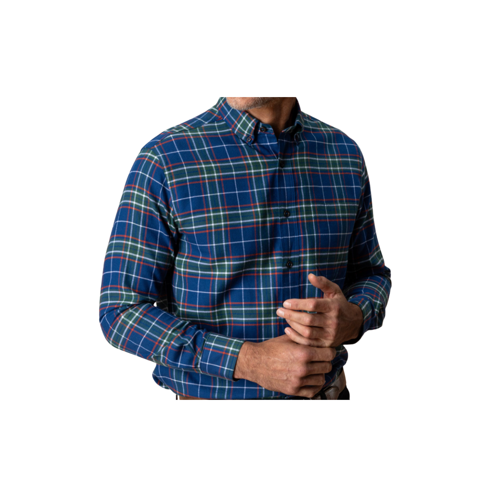 LS Cotton Flannel Sport Shirt - Osborne Plaid - Navy Peony