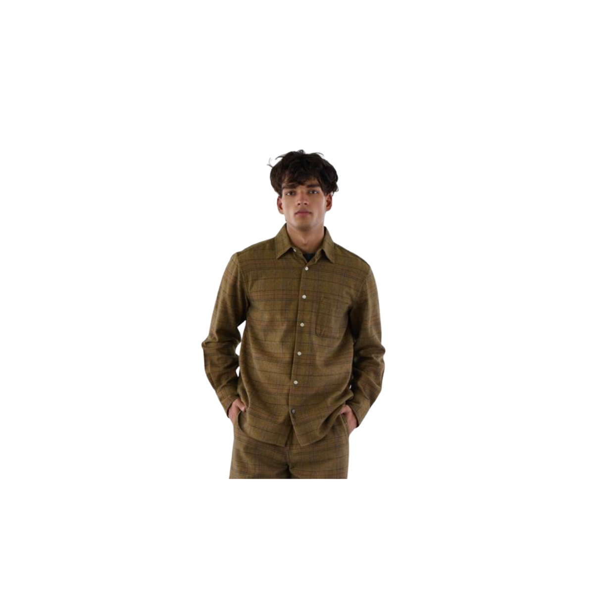 No 7 Straight Collar LS Shirt - Brown Check
