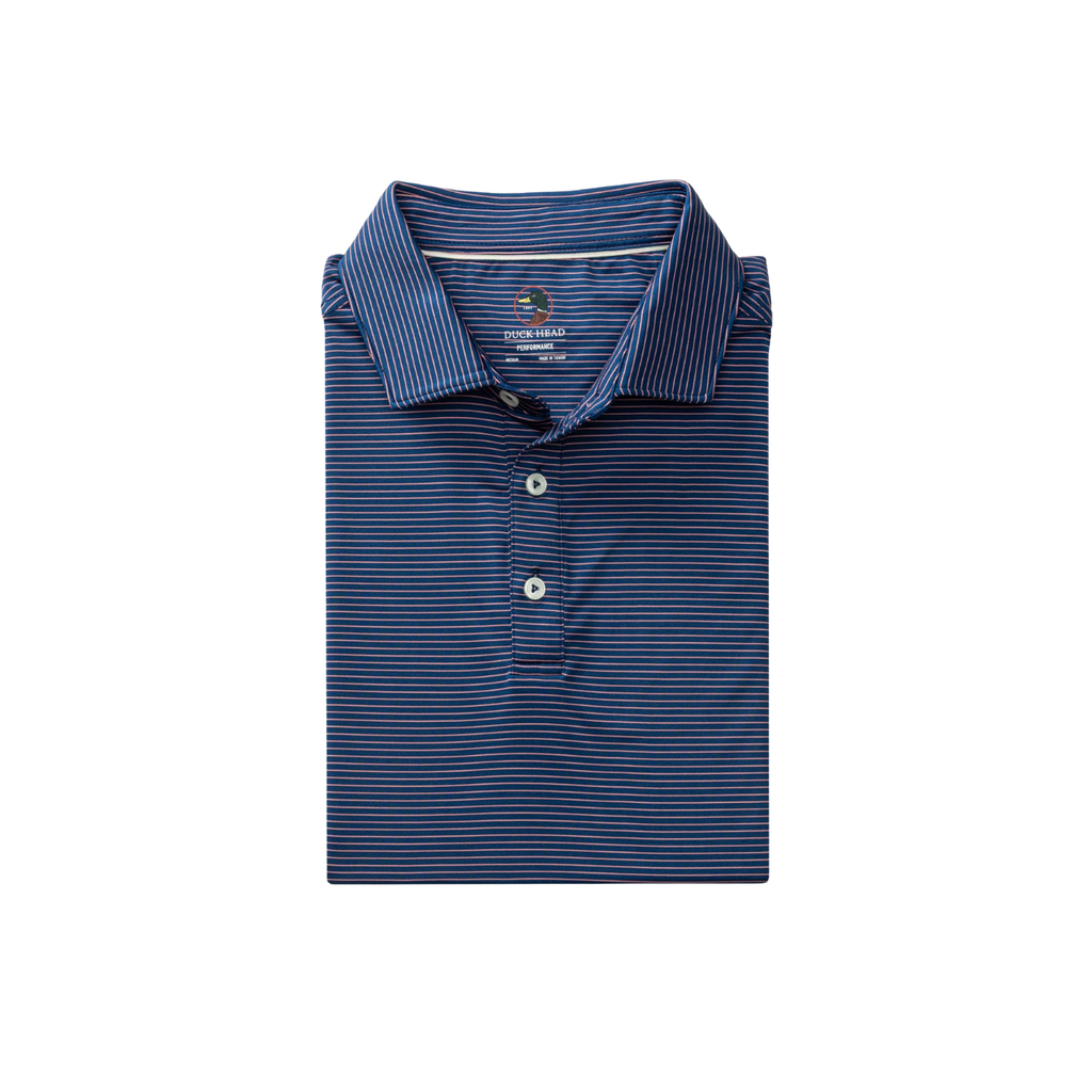 SS Long Drive Performance Polo - Whit Stripe - Navy Peony