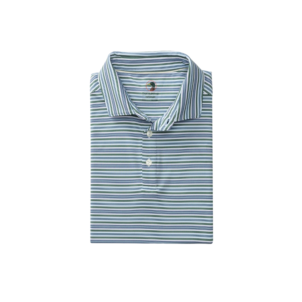 SS Long Drive Performance Polo - Caro Stripe - Hunter Green