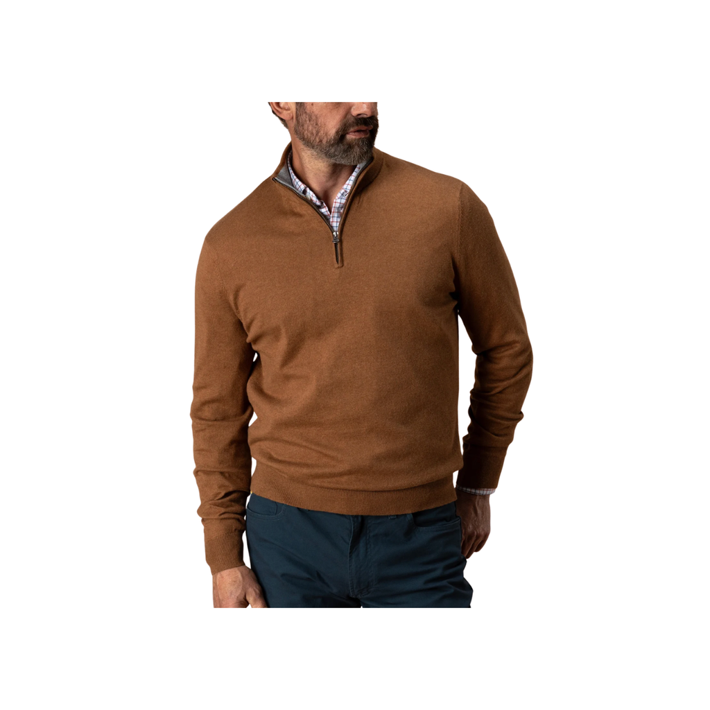Ridley Cotton Cashmere 1/4 Zip Sweater - Dark Amber Heather