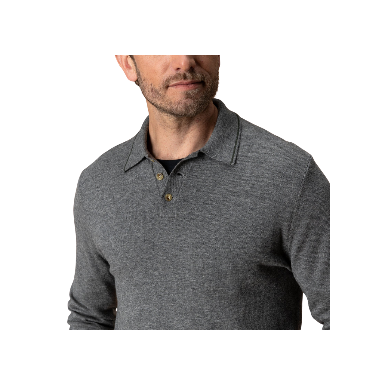 Jonas Merino Polo Sweater - Fossil Gray Heather