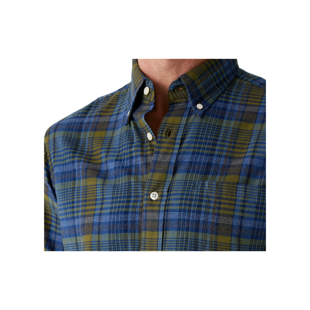 No 5 Classic Button Down Collar LS Shirt - Indigo/Olive Check