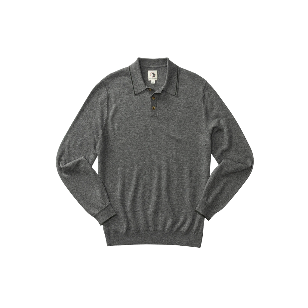 Jonas Merino Polo Sweater - Fossil Gray Heather