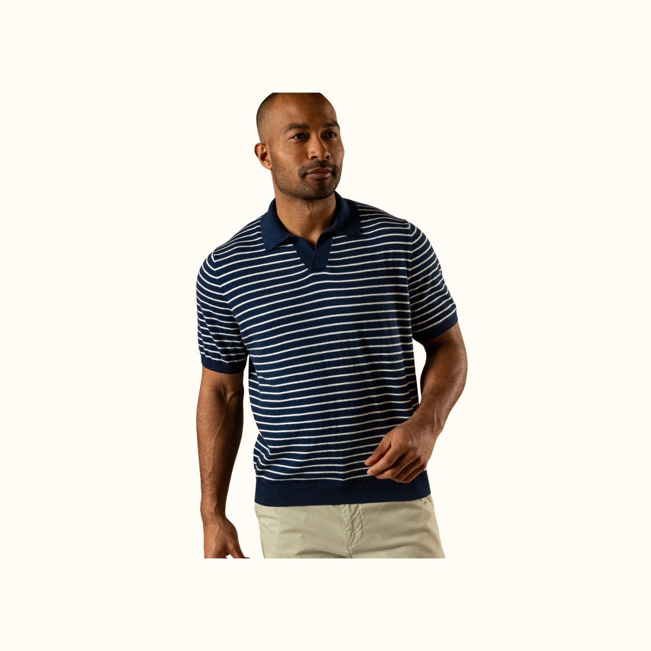 Reeves Stripe Sweater Polo - Navy