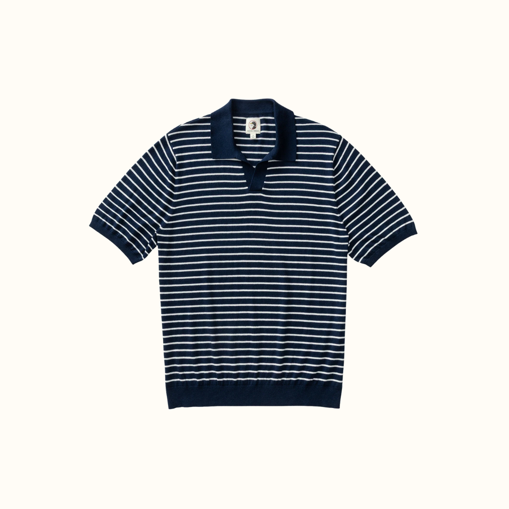 Reeves Stripe Sweater Polo - Navy