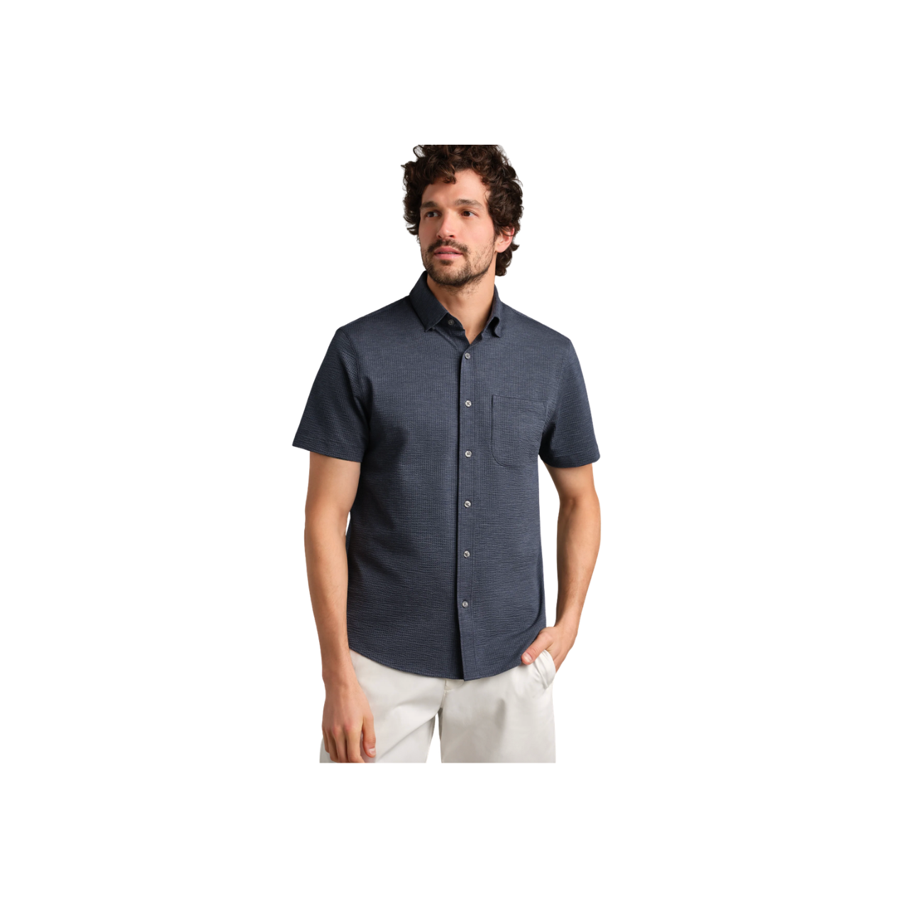 Commuter Seersucker SS Shirt - Navy Chambray