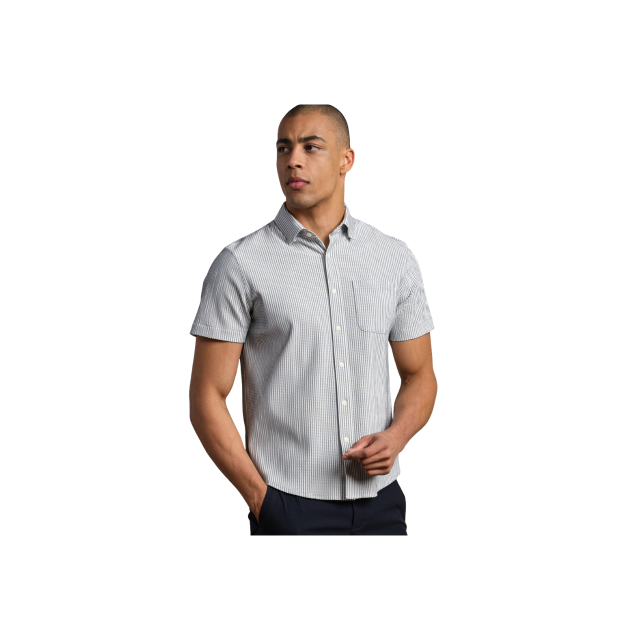 Commuter Seersucker SS Shirt - Stone Stripe