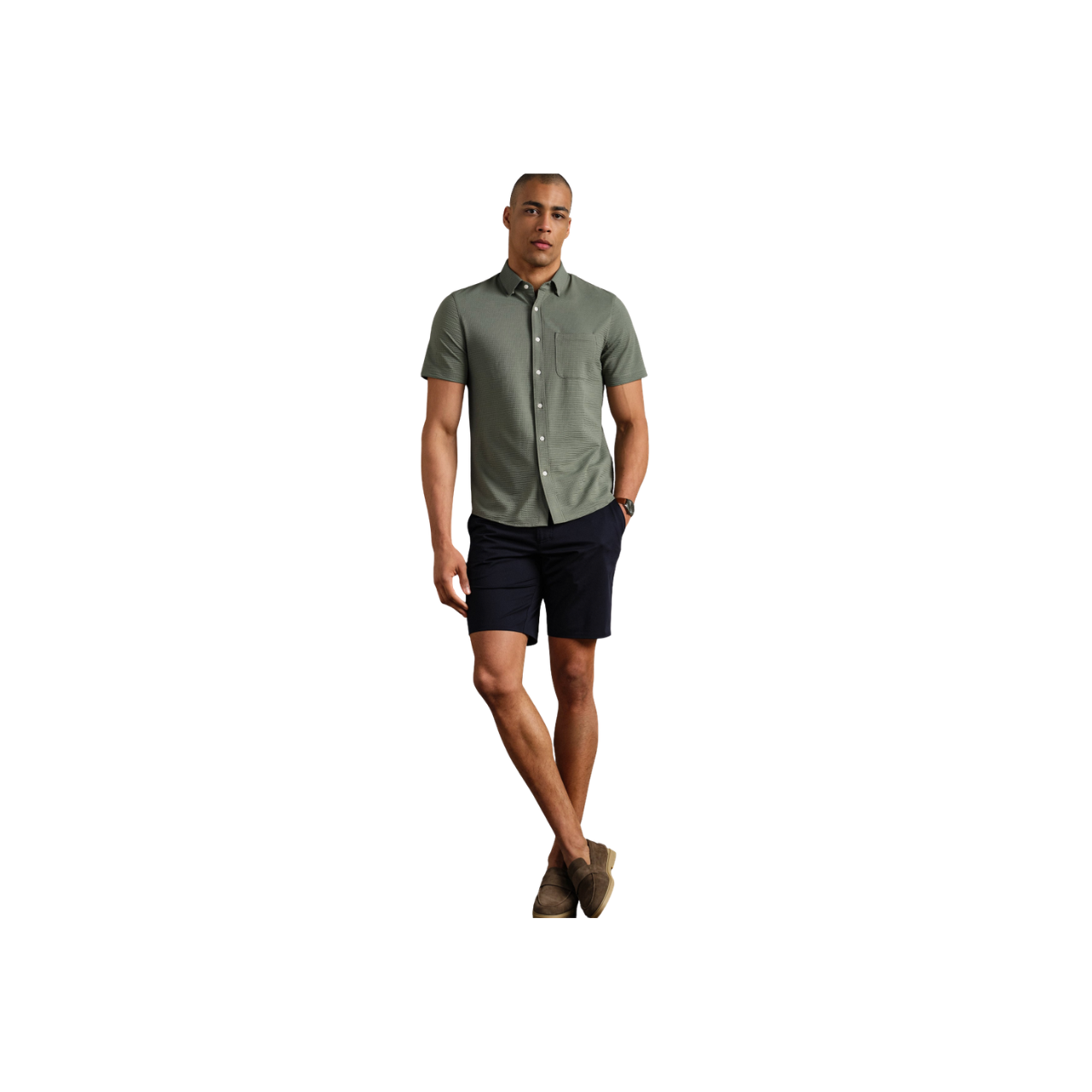 Commuter Seersucker SS Shirt - Olive Shadow