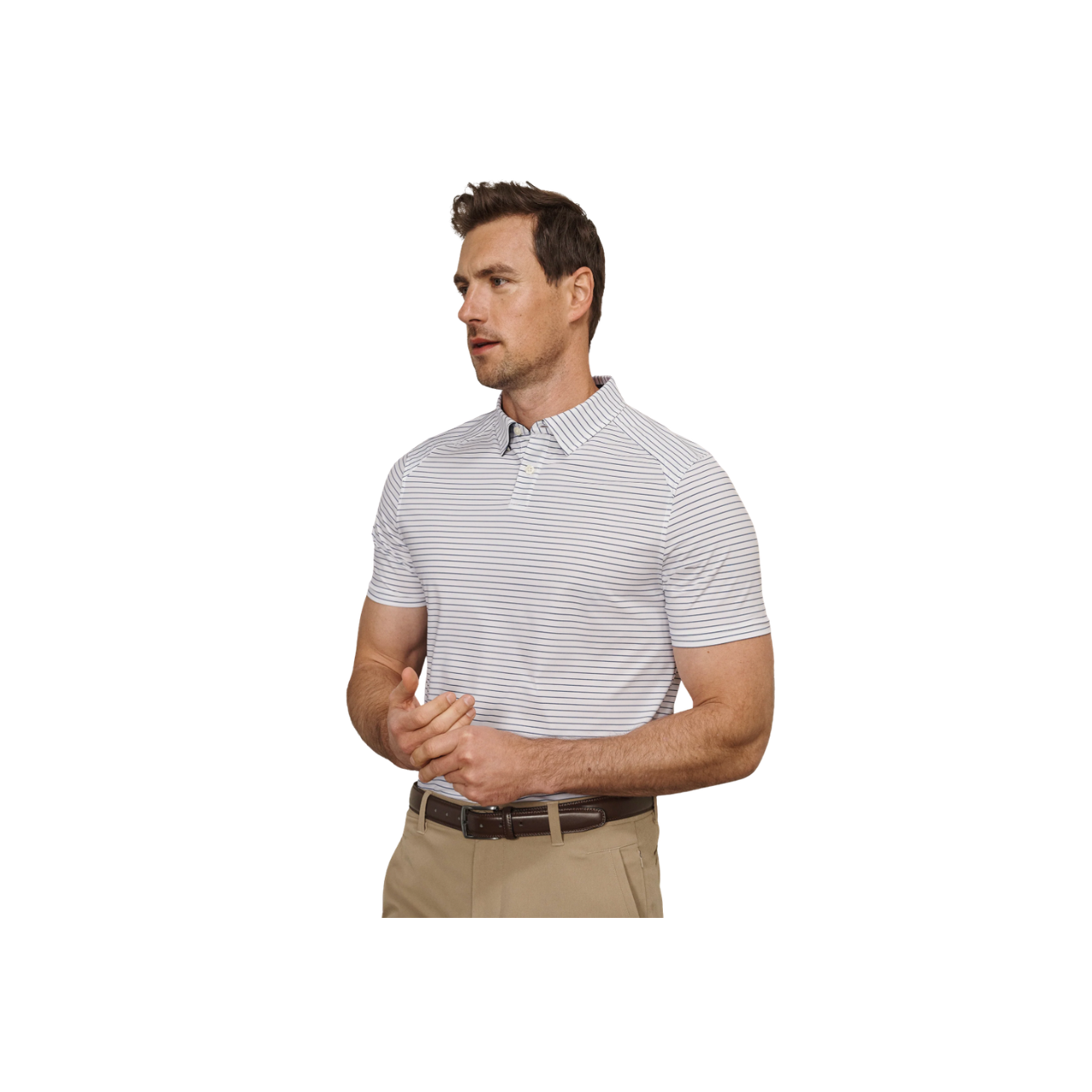 Commuter Polo - White/Navy Pinstripe