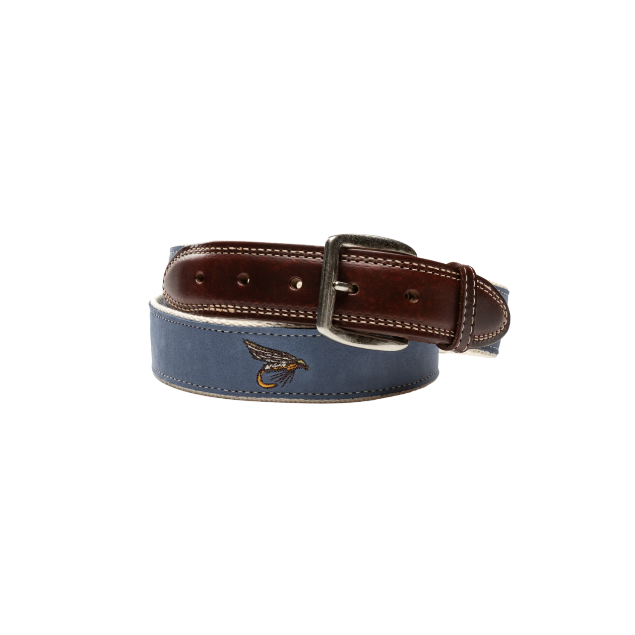 Embroidered Nubuck Leather Belt - Stormy Teal