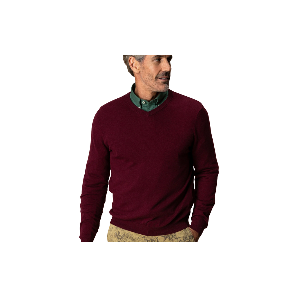 Buckley Merino V-Neck Sweater - Burgundy Heather