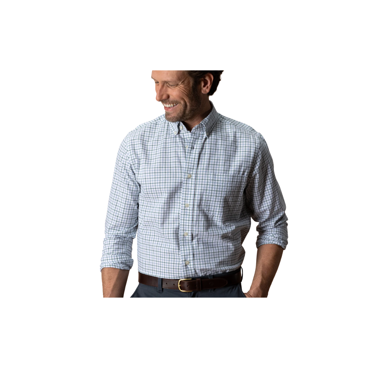 LS Cotton Oxford Sport Shirt - Kline Plaid - Hunter Green