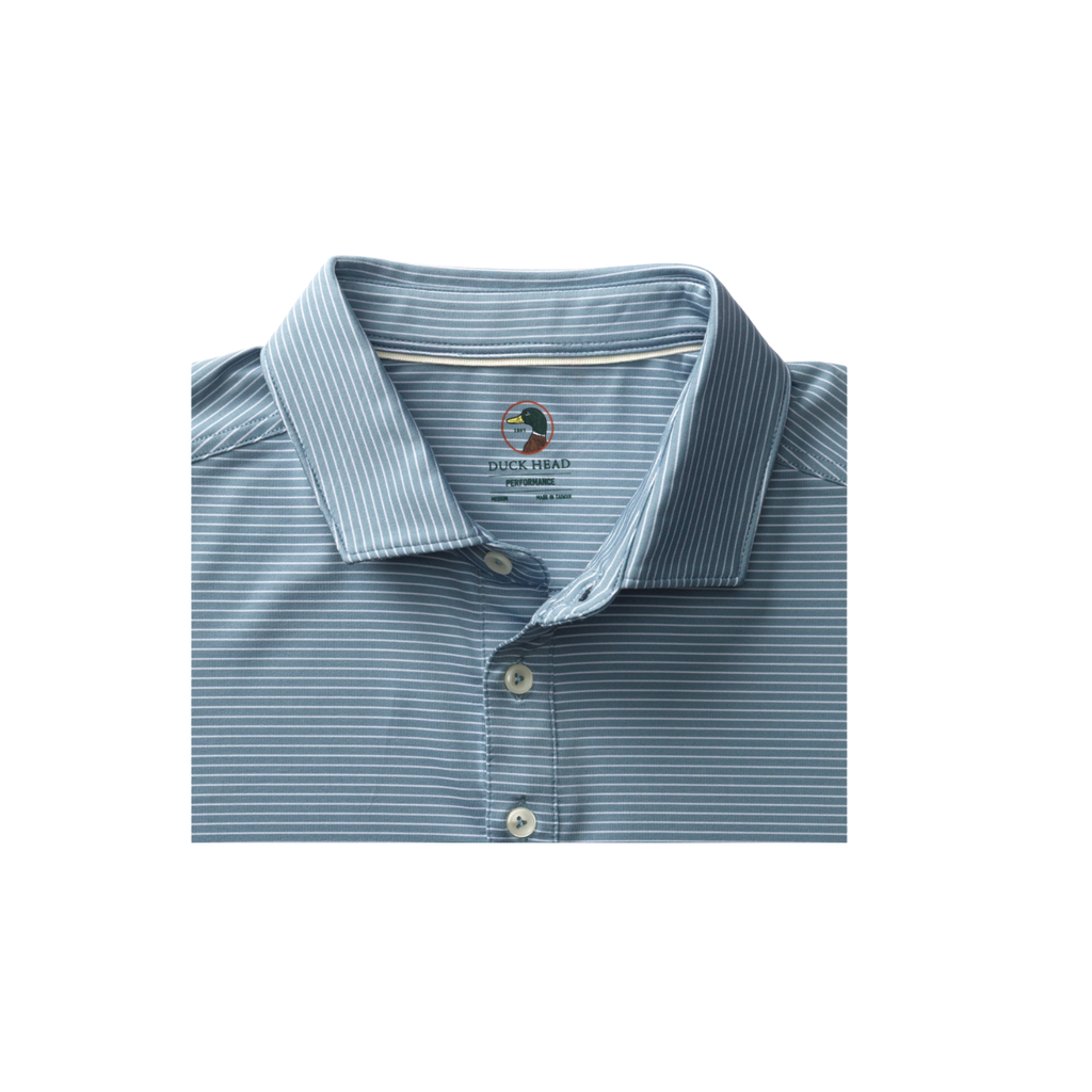 SS Long Drive Performance Polo - Whit Stripe - Windblown Sky