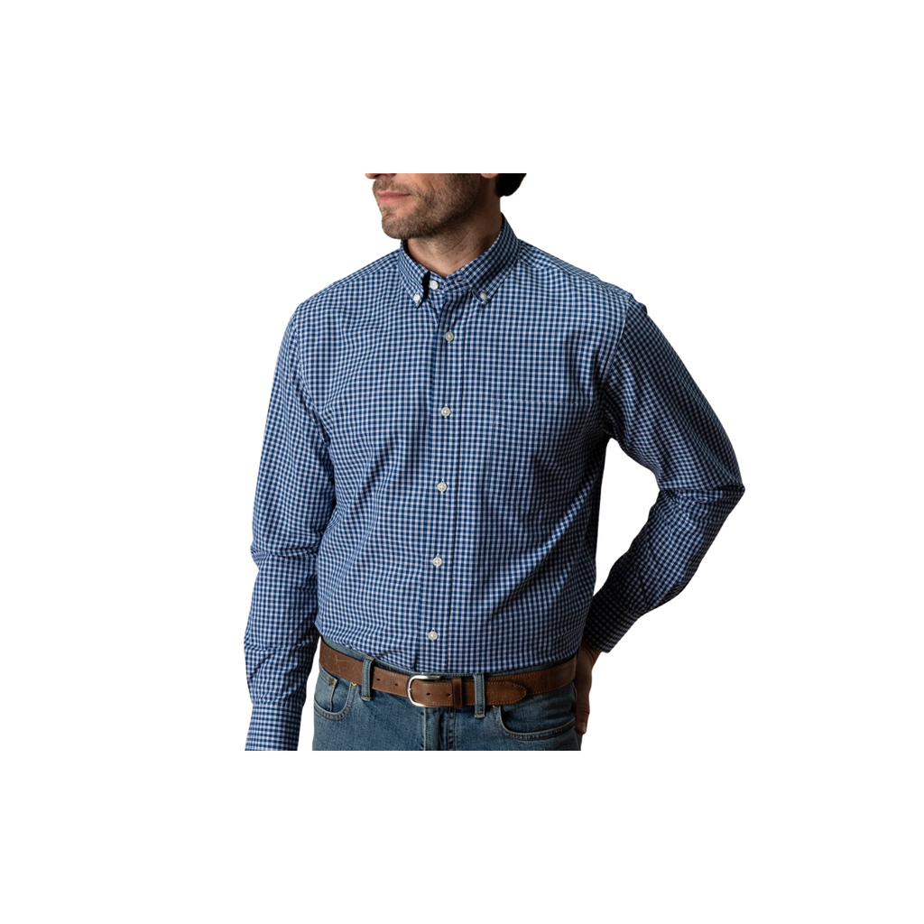 LS Performance Poplin Sport Shirt - Winstead Plaid - Navy Peony