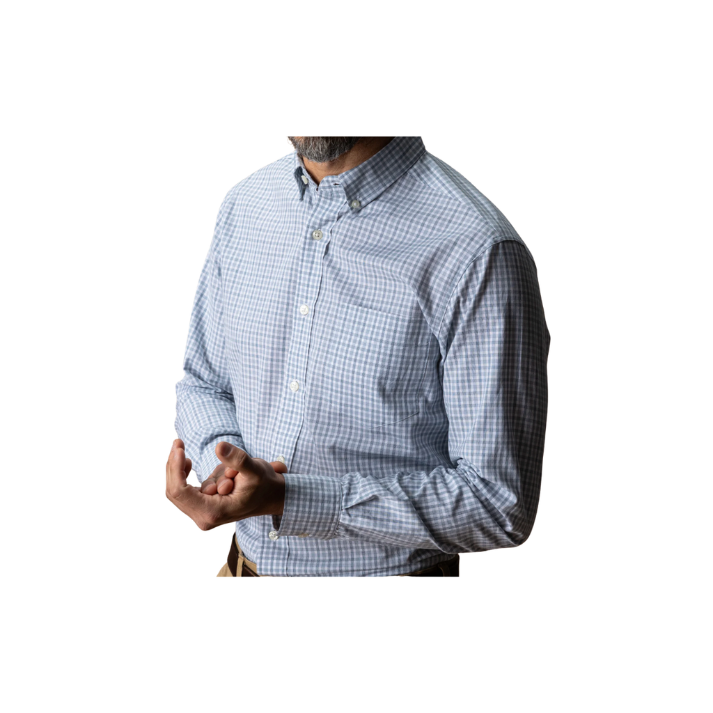 LS Cotton Cashmere Poplin Sport Shirt - Bray Plaid - Windblown Sky