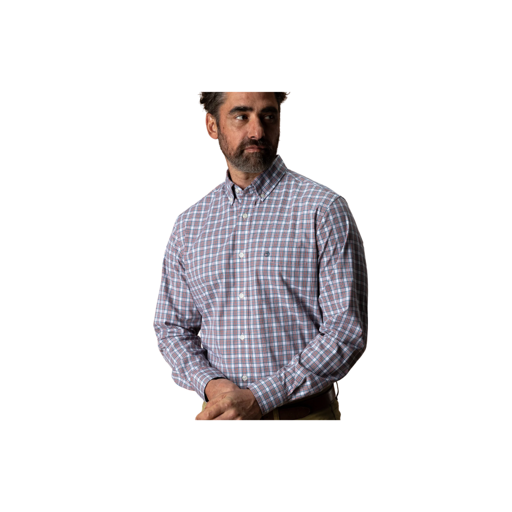 LS Performance Poplin Sport Shirt - Barrett Plaid - Cedarwood Red