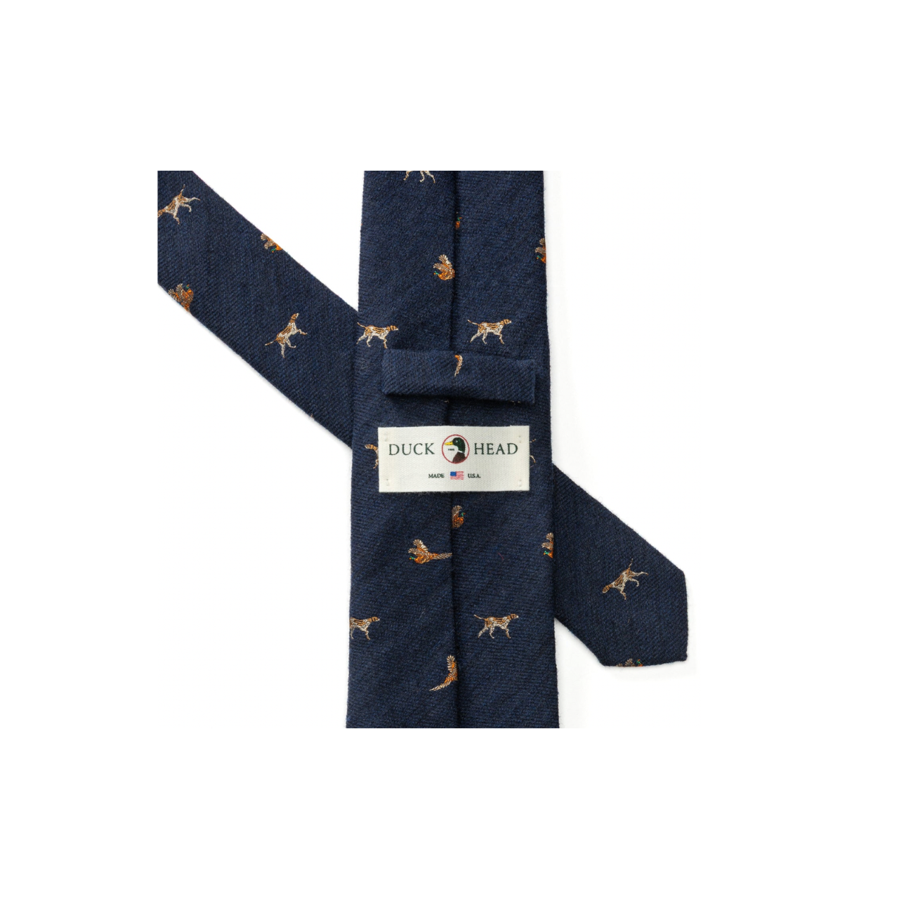 Wool/Silk Dog & Pheasant Motif Tie - Indigo Blue