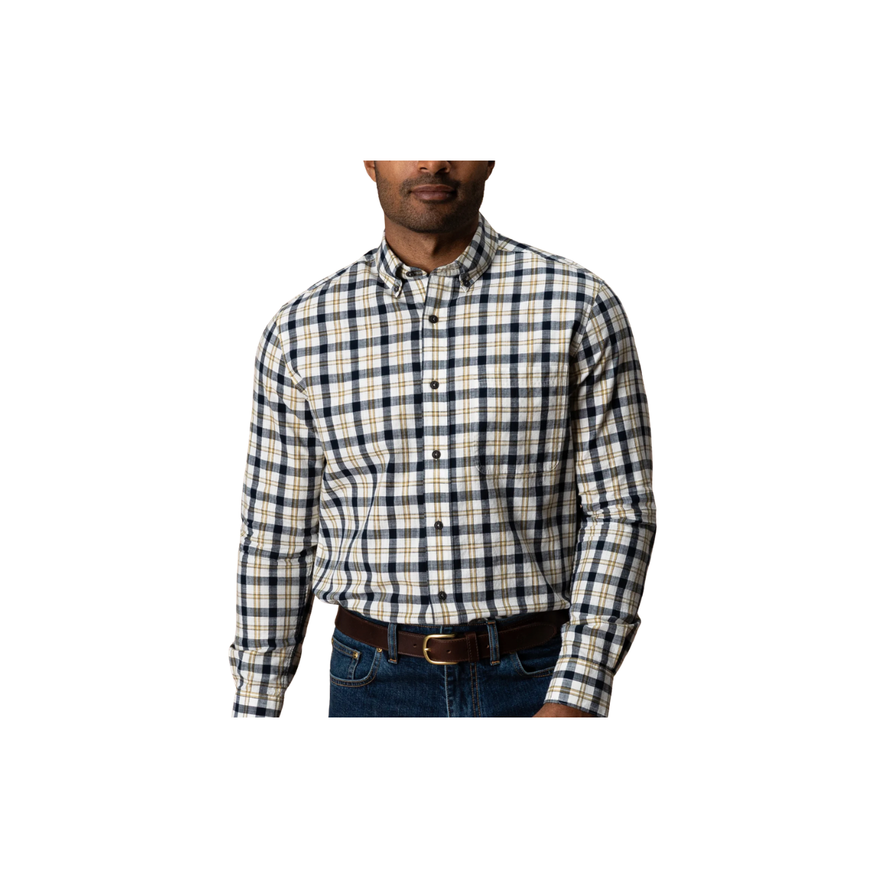 LS Cotton Slub Sport Shirt - Brant Plaid - Deep Navy