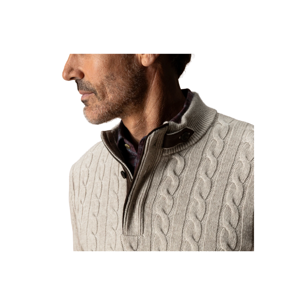 Walcott Merino Cable Knit 1/4 Zip Sweater - Stone Heather