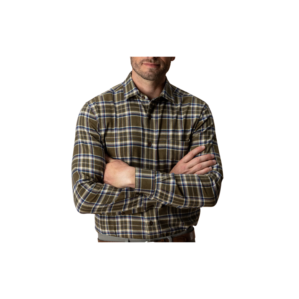 LS Cotton Flannel Sport Shirt - Iverson Plaid - Dark Olive