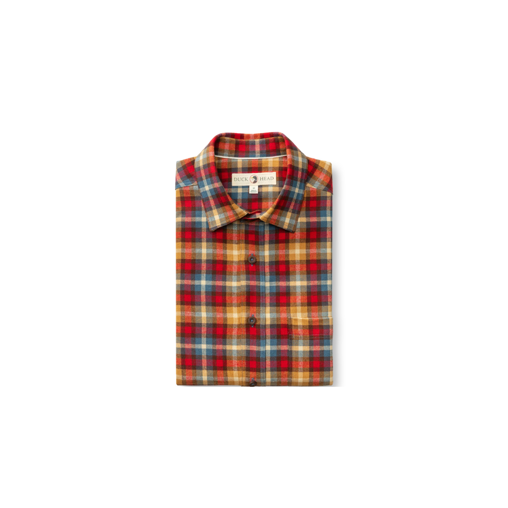 LS Cotton Flannel Sport Shirt - Dunwell Plaid - Pomegranate