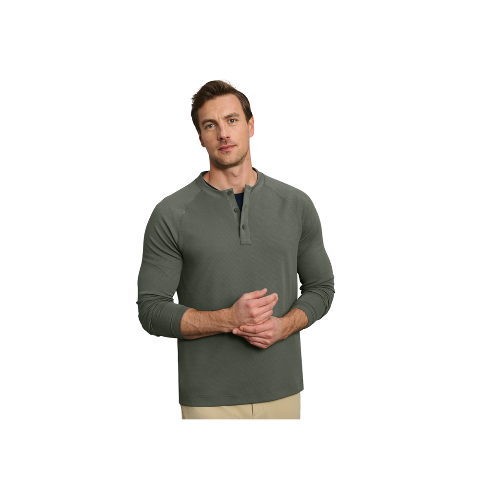 Waffle Tech Henley - Olive Shadow