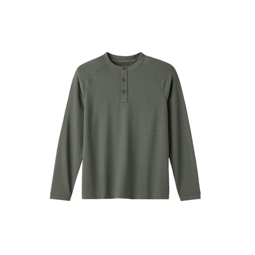 Waffle Tech Henley - Olive Shadow