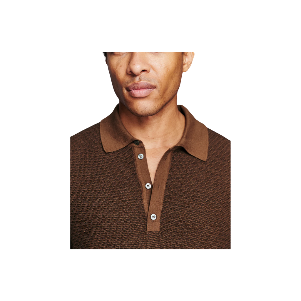 LS Step Jacquard Sweater Polo - Brown Multi