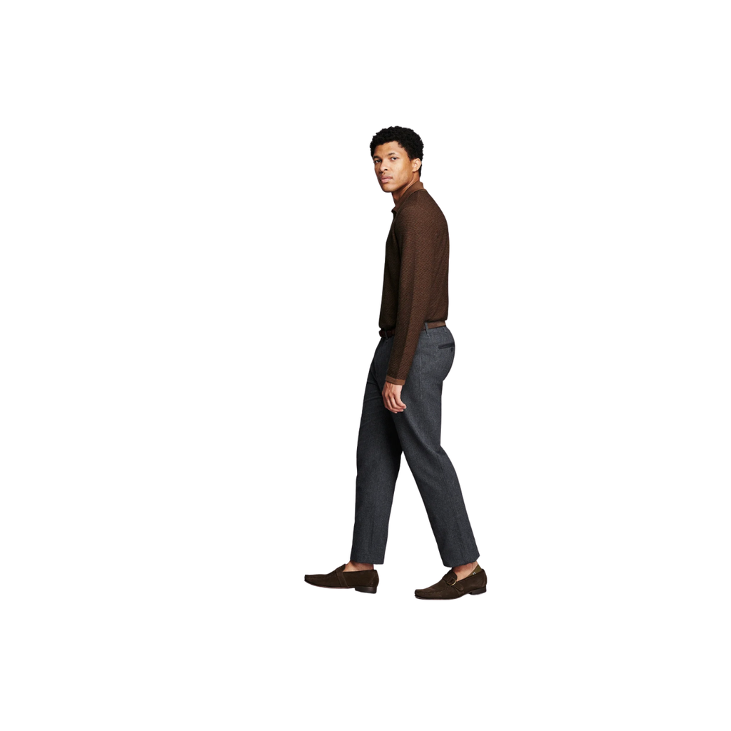 LS Step Jacquard Sweater Polo - Brown Multi