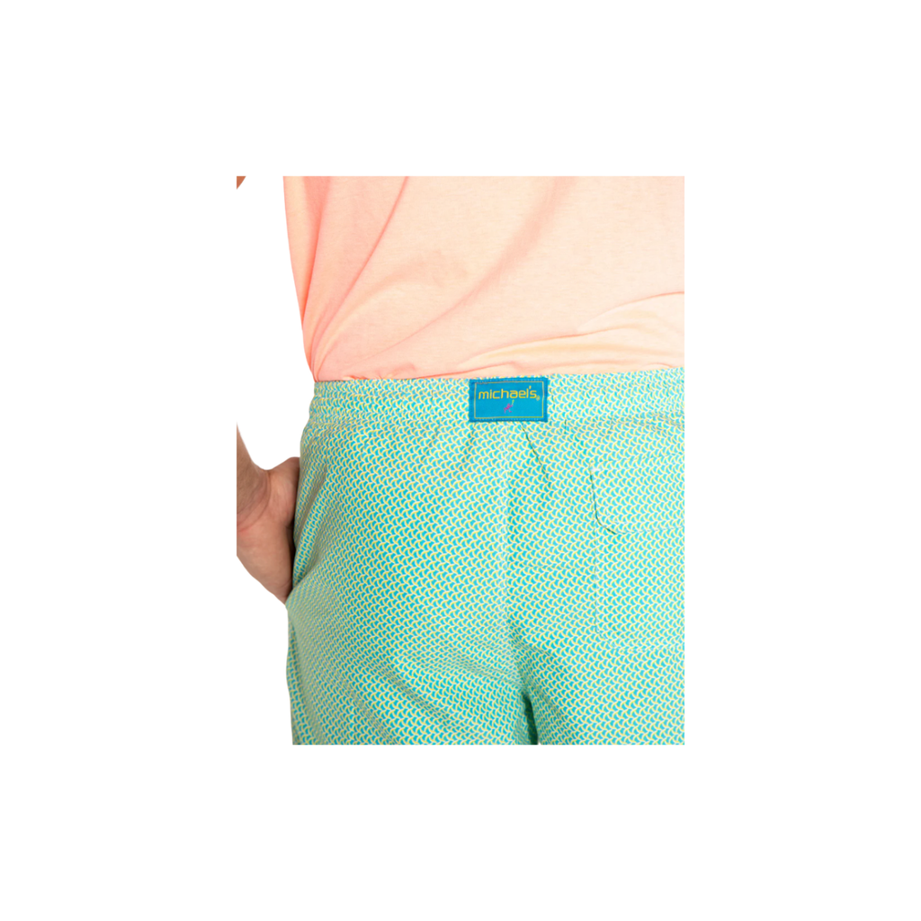 Mesh Liner Swim Trunks - Wave Print Aqua/Yellow