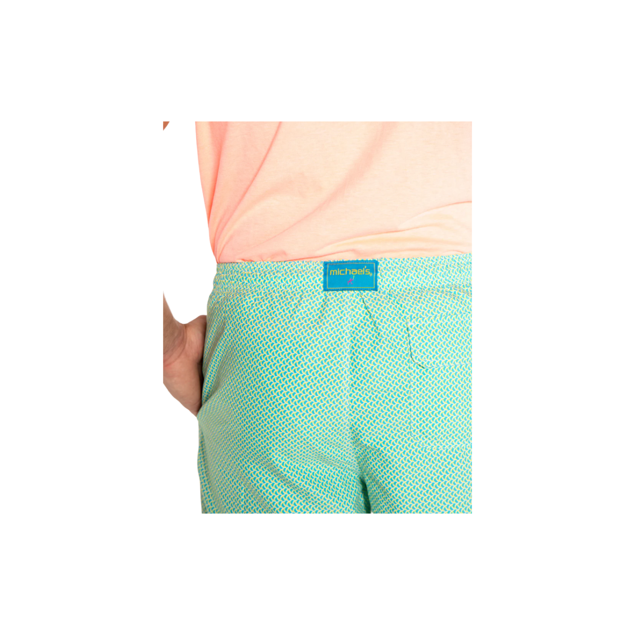 Mesh Liner Swim Trunks - Wave Print Aqua/Yellow